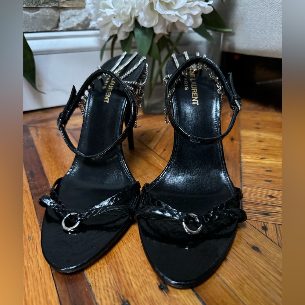 Sexy Saint Laurent Black snakeskin leather high heel sandals, w silver hardware - Picture 2 of 6